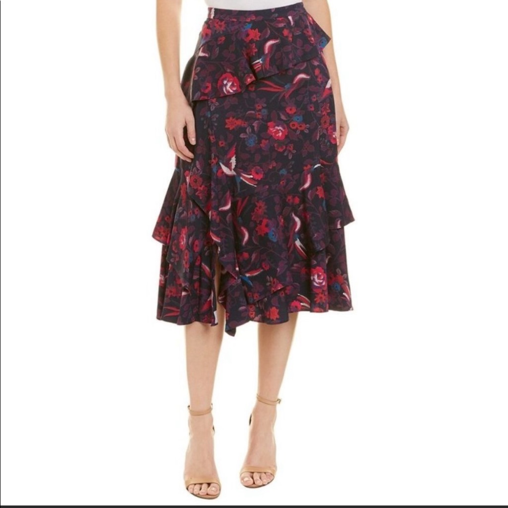 Tanya Taylor Aurelia Floral-Print Ruffle A-Line Skirt